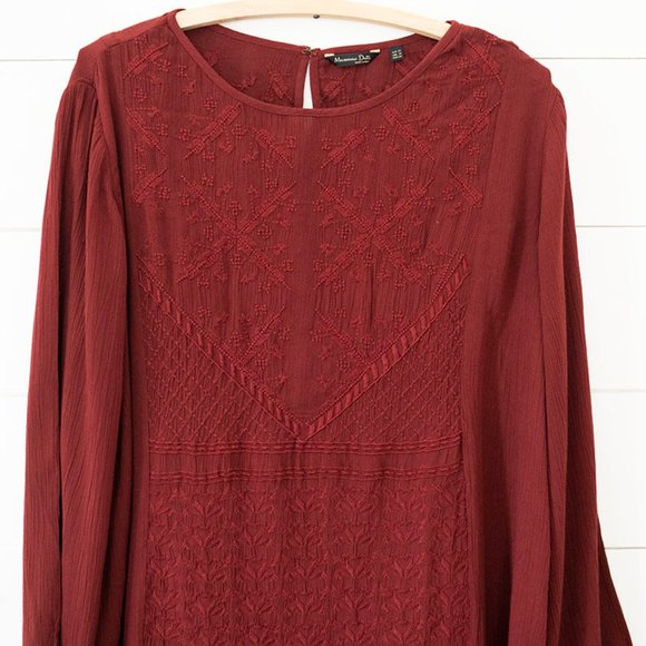 Massimo Dutti dress Burgundy Embroidered Pockets Fall Christmas sz 12 L Large - Picture 2 of 7